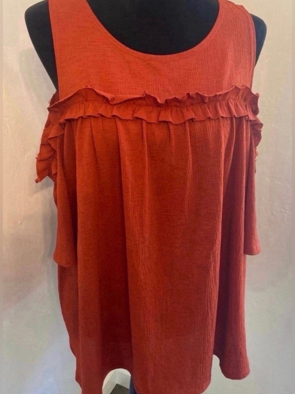 Brand New Women's Sleeveless Ruffle Yoke Tank Top - Rust (Size XL)